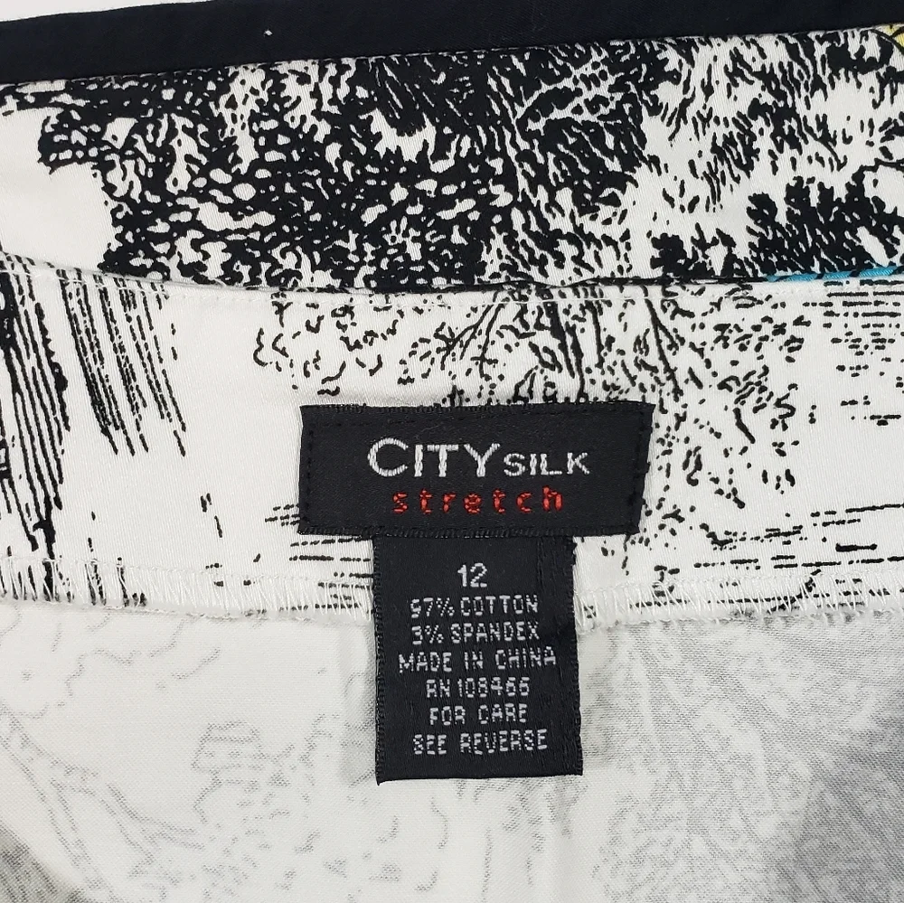 City Silk Stretch Pencil Mini Skirt Size 12 Colorful Butterfly Tree Print Cotton - Picture 7 of 11